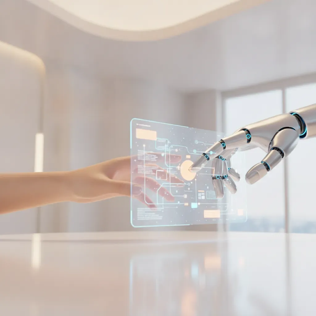 A 3D illustration demonstrating the human-in-the-loop concept, showing the collaboration between AI technology and human expertise.