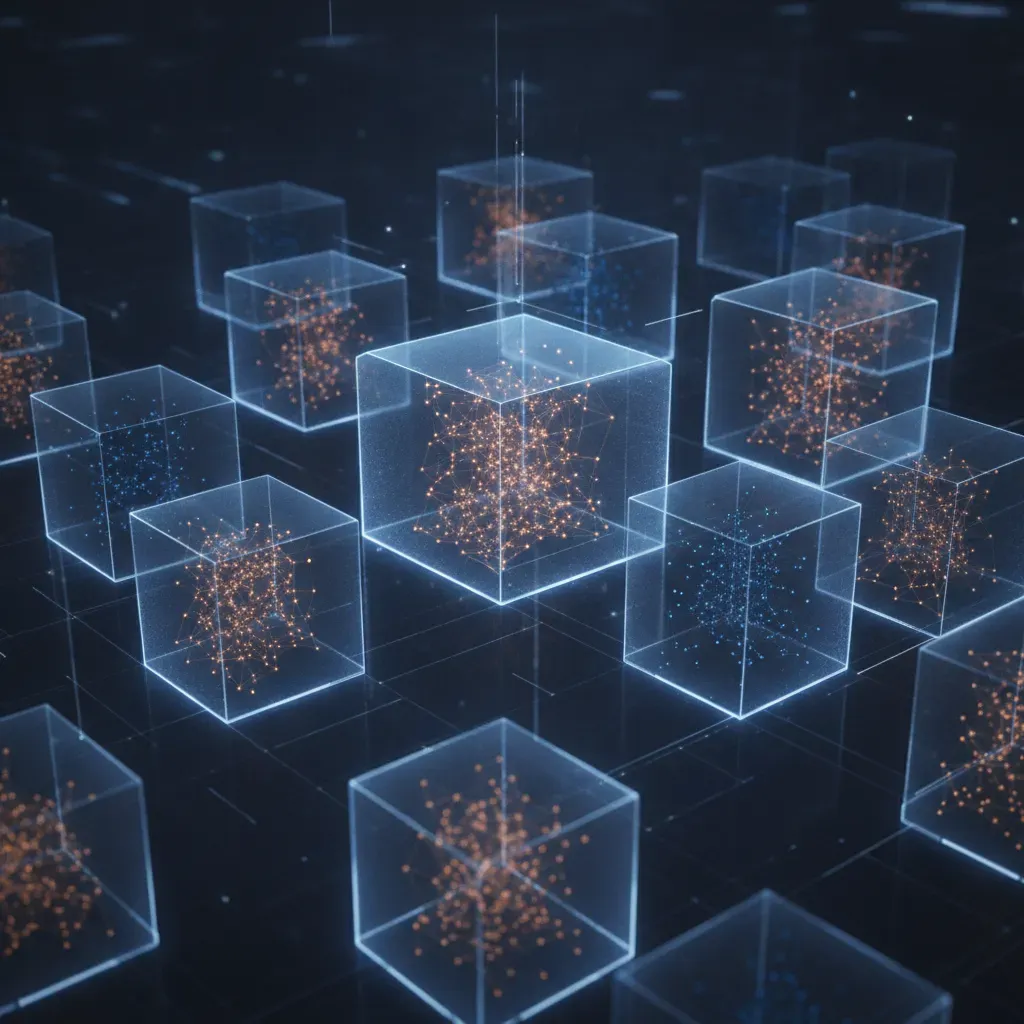 A 3D visualization showing secure, isolated data containers, representing the Tenant Isolation architecture in web platforms.