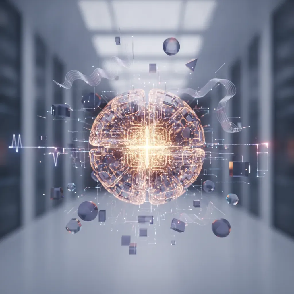 An AI-driven digital brain icon illustrating predictive maintenance and automated remediation of cloud infrastructure.