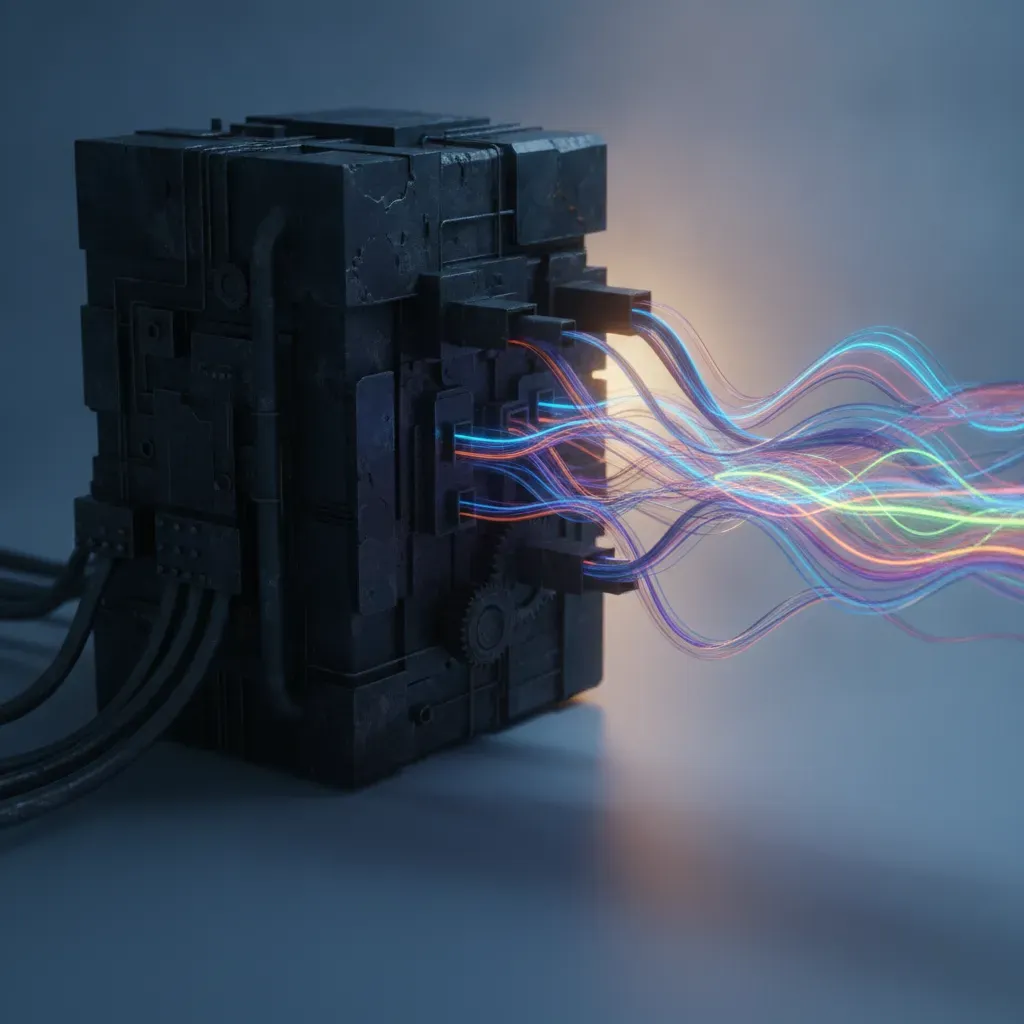 An abstract representation of the friction between heavy, outdated legacy infrastructure and modern, agile data systems.