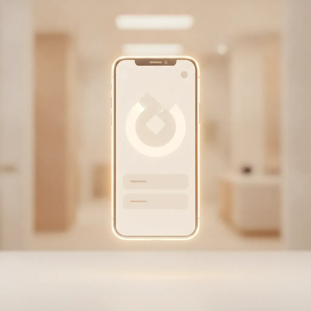 A modern 3D illustration showing a digital queue management interface on a smartphone screen, representing the transformation of clinic operations with warm, professional lighting.