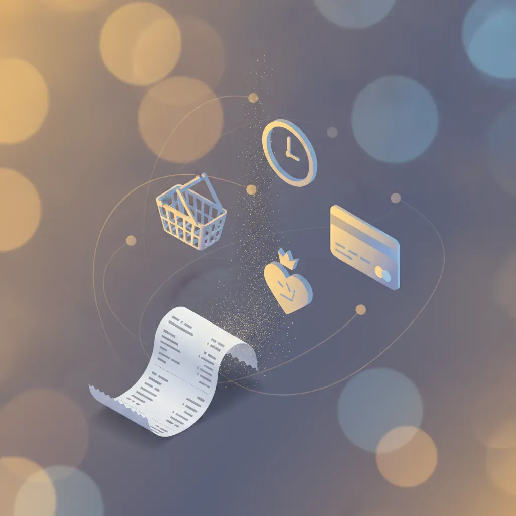 Conceptual illustration showing the transition of a paper receipt into digital data icons like charts and shopping carts, representing business insight.
