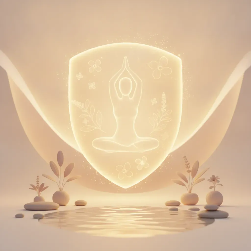 An illustrative representation of preventive wellness, depicting a protective glow around a silhouette, symbolizing the holistic benefits of herbal skincare and aromatherapy.