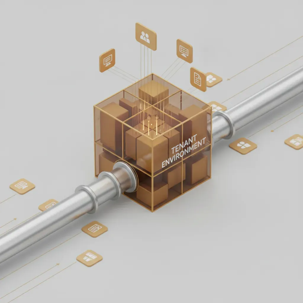 ภาพแสดงกระบวนการไหลของข้อมูลจากทีมขายเข้าสู่ระบบ Ai Create Web ที่มีการแยกส่วน Tenant อย่างเป็นระเบียบ